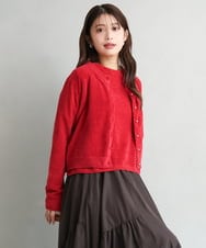 F1SAG45150 MK MICHEL KLEIN(小さいサイズ)(メゾン ドゥ サンク) 【小さいサイズ】[洗える]モールヤーンニットカーディガン レッド
