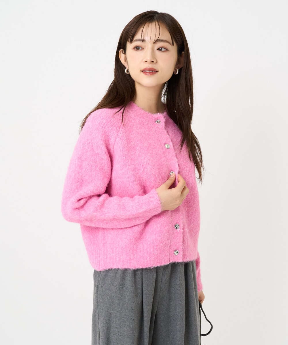 F1SBD50160 MK MICHEL KLEIN(小さいサイズ)(メゾン ドゥ サンク) 【小さいサイズ】ヘアリーニットカーディガン/洗える ピンク