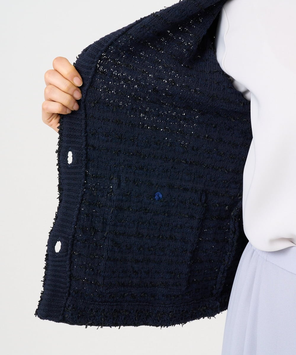 F1SDD10190 MK MICHEL KLEIN(小さいサイズ)(メゾン ドゥ サンク) 【小さいサイズ】ニットツィードジャケット/洗える ネイビー