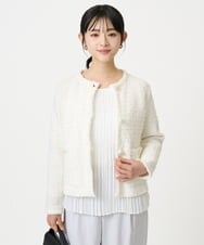 F1SDD10190 MK MICHEL KLEIN(小さいサイズ)(メゾン ドゥ サンク) 【小さいサイズ】ニットツィードジャケット/洗える ネイビー