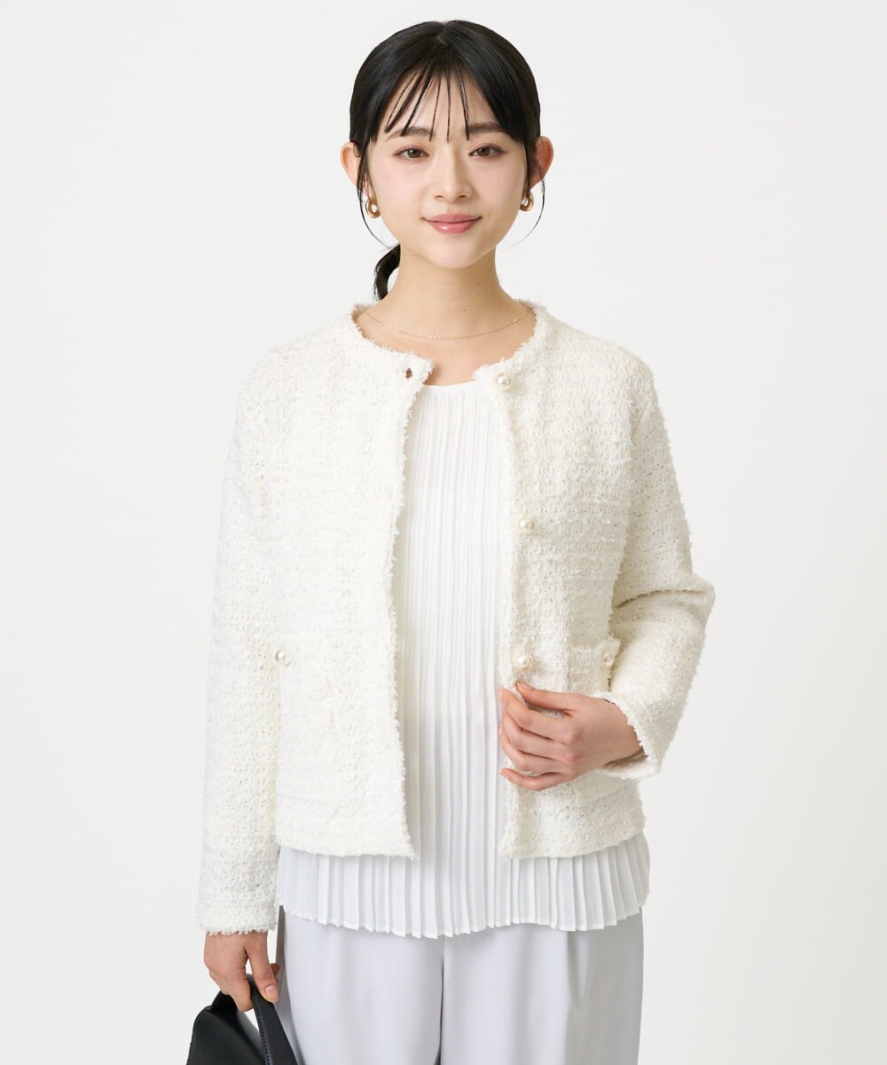 F1SDD10190 MK MICHEL KLEIN(小さいサイズ)(メゾン ドゥ サンク) 【小さいサイズ】ニットツィードジャケット/洗える ネイビー