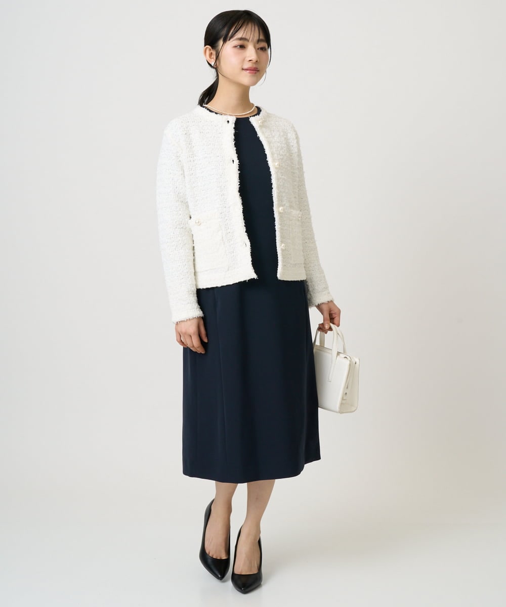 F1SDD10190 MK MICHEL KLEIN(小さいサイズ)(メゾン ドゥ サンク) 【小さいサイズ】ニットツィードジャケット/洗える ネイビー