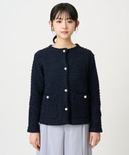 F1SDD10190 MK MICHEL KLEIN(小さいサイズ)(メゾン ドゥ サンク) 【小さいサイズ】ニットツィードジャケット/洗える ネイビー