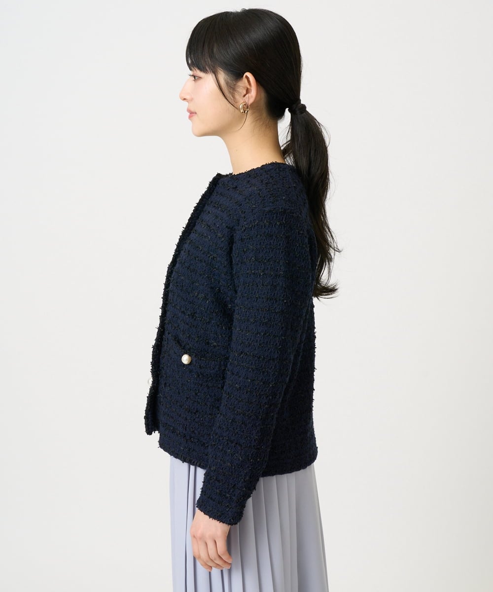 F1SDD10190 MK MICHEL KLEIN(小さいサイズ)(メゾン ドゥ サンク) 【小さいサイズ】ニットツィードジャケット/洗える ネイビー