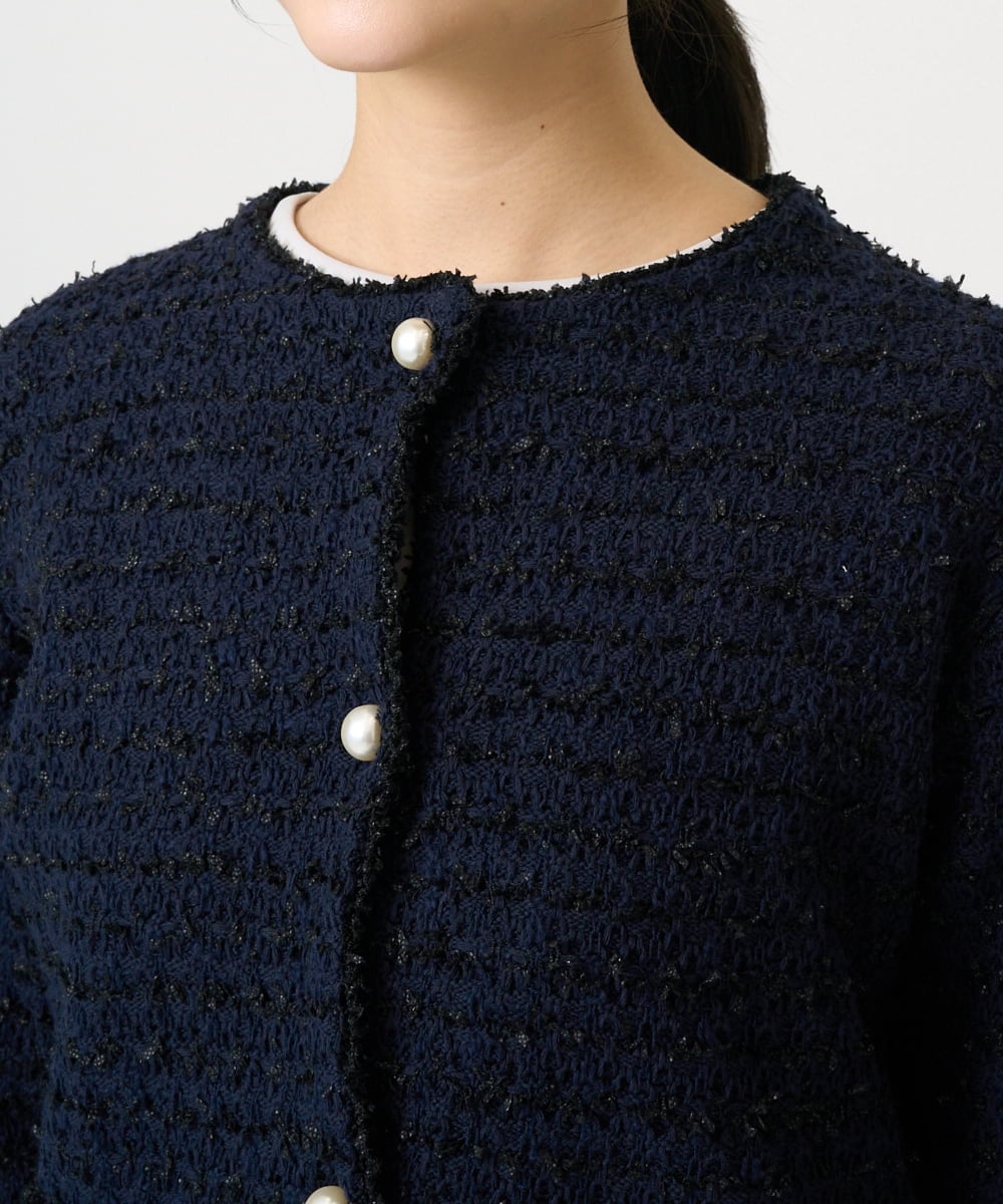 F1SDD10190 MK MICHEL KLEIN(小さいサイズ)(メゾン ドゥ サンク) 【小さいサイズ】ニットツィードジャケット/洗える ネイビー