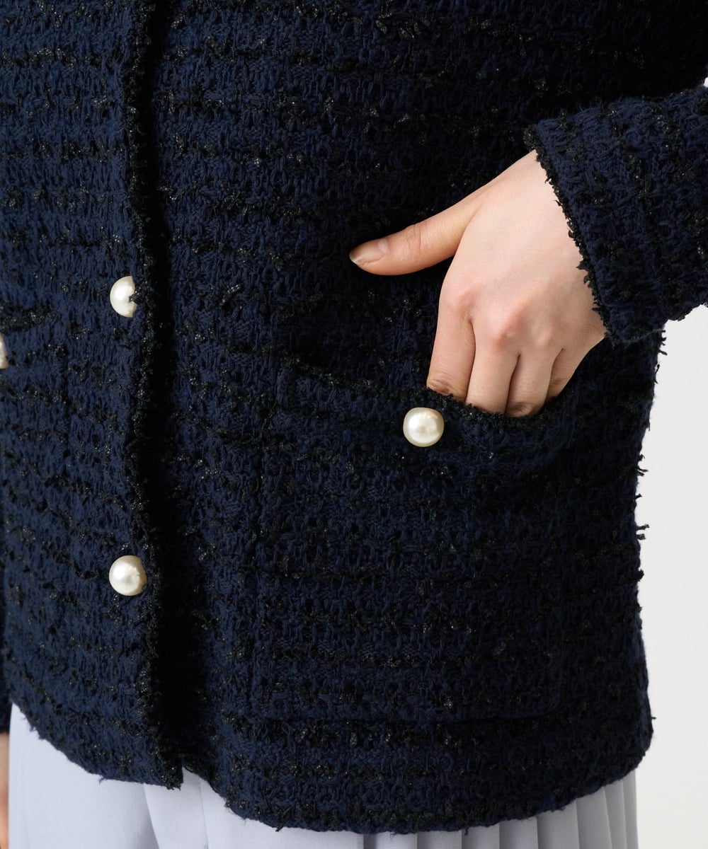 F1SDD10190 MK MICHEL KLEIN(小さいサイズ)(メゾン ドゥ サンク) 【小さいサイズ】ニットツィードジャケット/洗える ネイビー