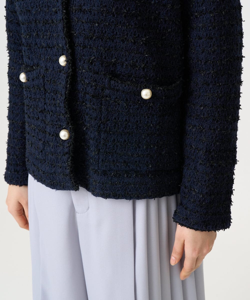 F1SDD10190 MK MICHEL KLEIN(小さいサイズ)(メゾン ドゥ サンク) 【小さいサイズ】ニットツィードジャケット/洗える ネイビー