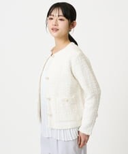 F1SDD10190 MK MICHEL KLEIN(小さいサイズ)(メゾン ドゥ サンク) 【小さいサイズ】ニットツィードジャケット/洗える ホワイト