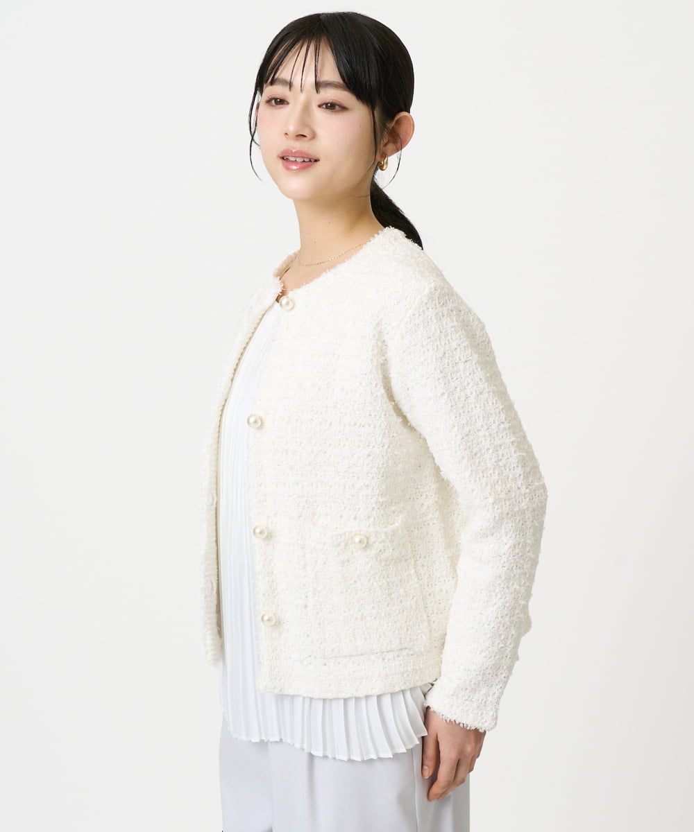 F1SDD10190 MK MICHEL KLEIN(小さいサイズ)(メゾン ドゥ サンク) 【小さいサイズ】ニットツィードジャケット/洗える ホワイト