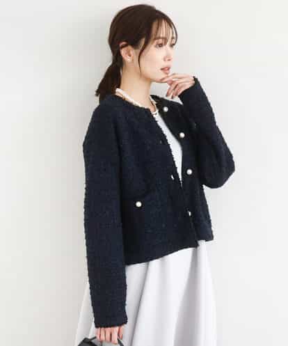 F1SDD10190  【小さいサイズ】ニットツィードジャケット/洗える