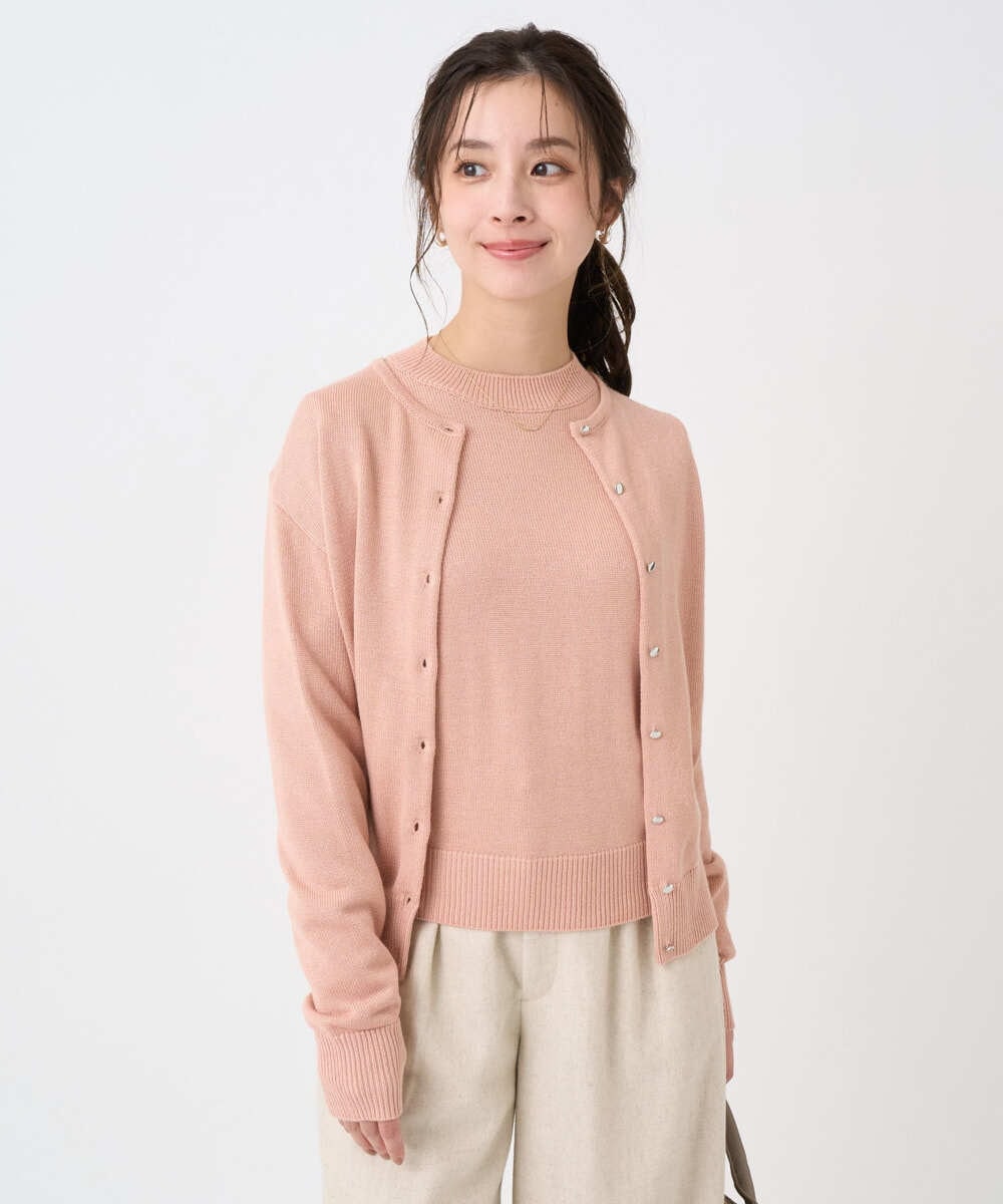 F1SDD61140 MK MICHEL KLEIN(小さいサイズ)(メゾン ドゥ サンク) 【小さいサイズ】キラキラ ラメニットカーディガン/洗える サーモンオレンジ