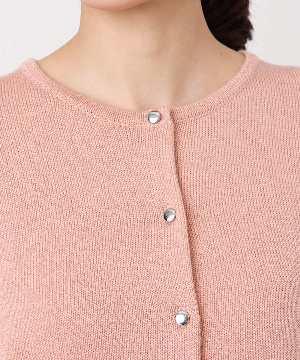 F1SDD61140 MK MICHEL KLEIN(小さいサイズ)(メゾン ドゥ サンク) キラキラ ラメニットカーディガン/洗える サーモンオレンジ