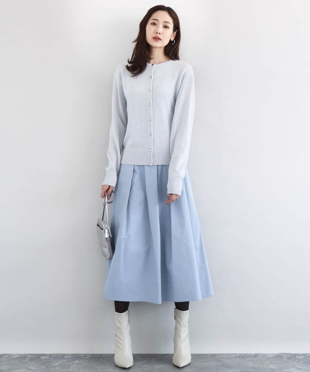 F1SDD61140 MK MICHEL KLEIN(小さいサイズ)(メゾン ドゥ サンク) キラキラ ラメニットカーディガン/洗える サーモンオレンジ