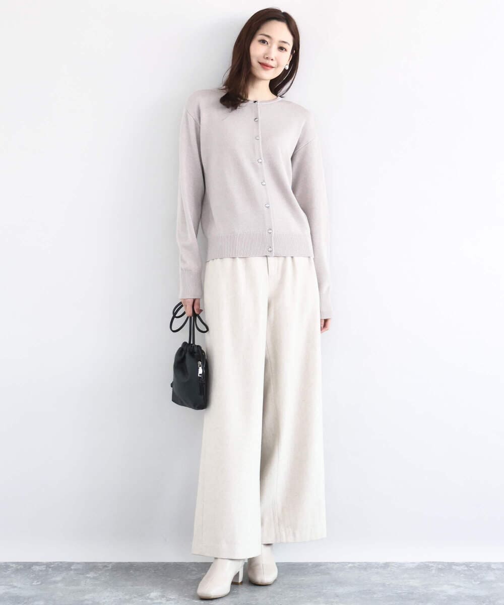 F1SDD61140 MK MICHEL KLEIN(小さいサイズ)(メゾン ドゥ サンク) キラキラ ラメニットカーディガン/洗える サーモンオレンジ