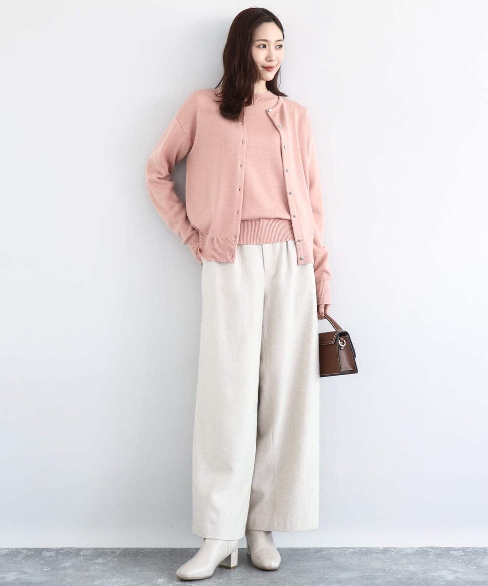 F1SDD61140 MK MICHEL KLEIN(小さいサイズ)(メゾン ドゥ サンク) キラキラ ラメニットカーディガン/洗える サーモンオレンジ