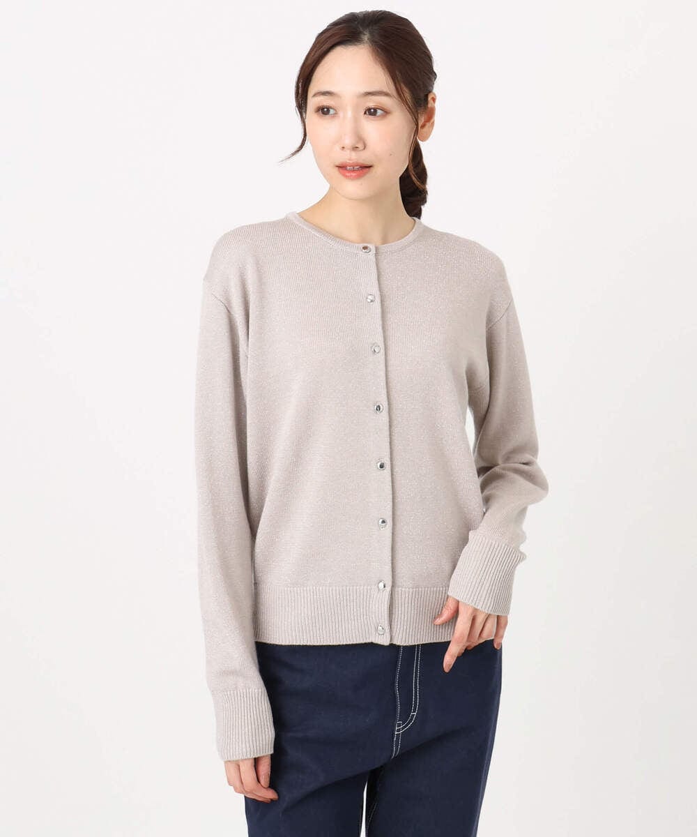 F1SDD61140 MK MICHEL KLEIN(小さいサイズ)(メゾン ドゥ サンク) キラキラ ラメニットカーディガン/洗える サーモンオレンジ