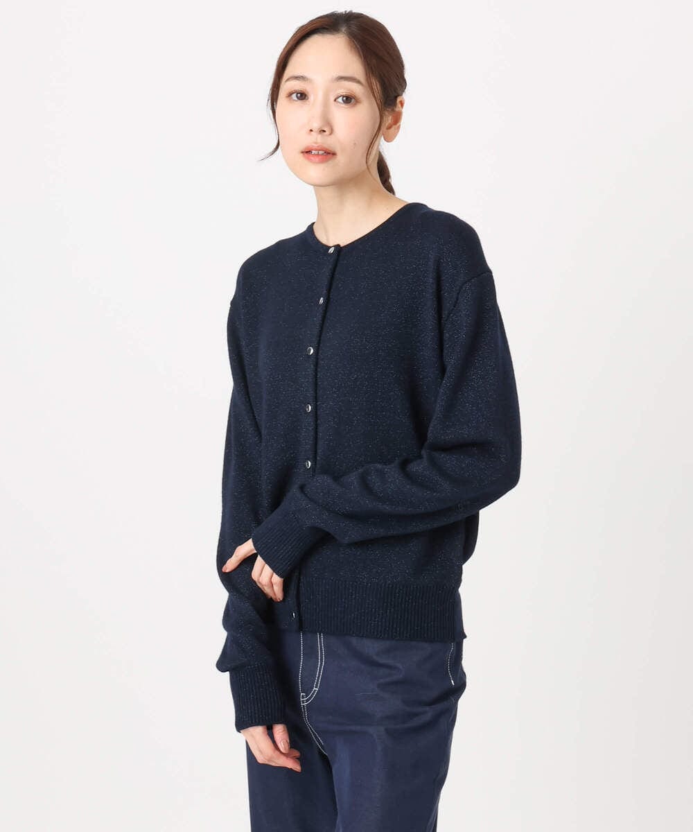 F1SDD61140 MK MICHEL KLEIN(小さいサイズ)(メゾン ドゥ サンク) キラキラ ラメニットカーディガン/洗える サーモンオレンジ