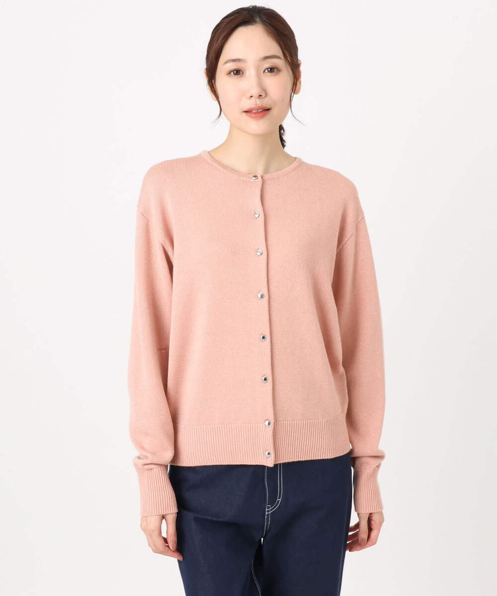 F1SDD61140 MK MICHEL KLEIN(小さいサイズ)(メゾン ドゥ サンク) キラキラ ラメニットカーディガン/洗える サーモンオレンジ