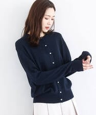 F1SDD61140 MK MICHEL KLEIN(小さいサイズ)(メゾン ドゥ サンク) キラキラ ラメニットカーディガン/洗える ネイビー