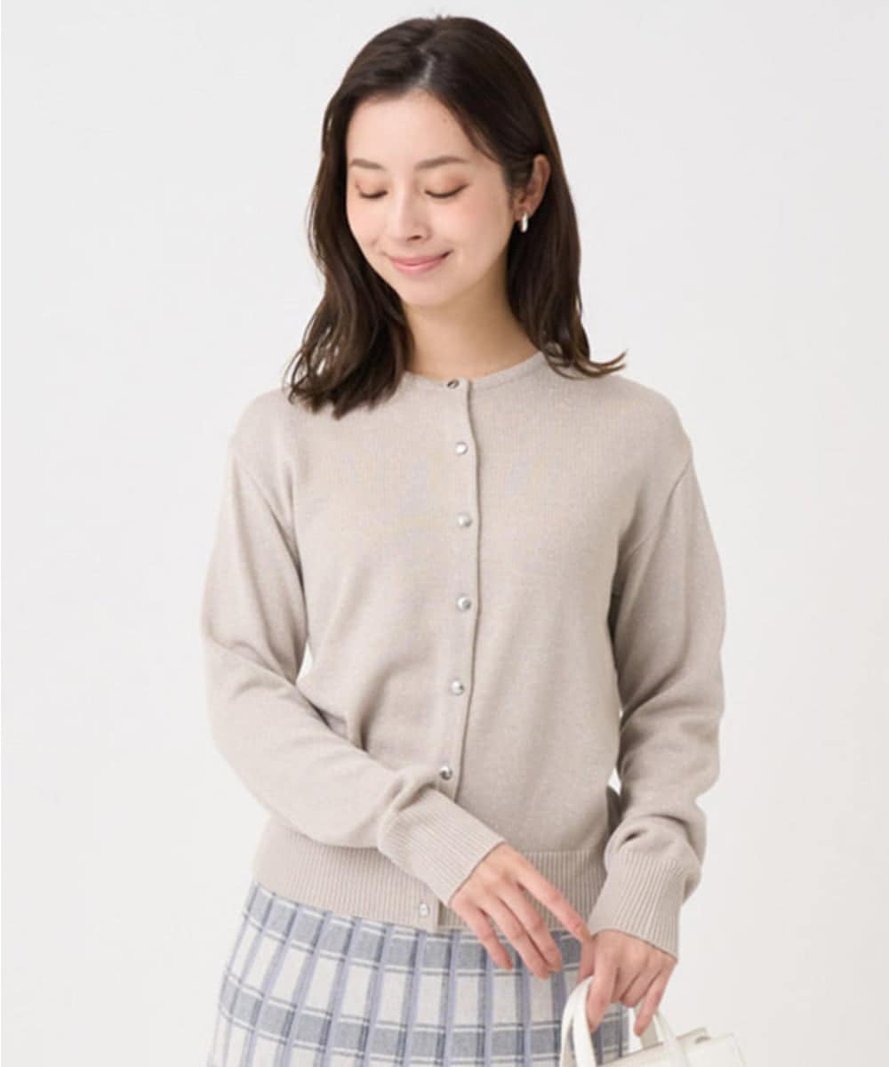 F1SDD61140 MK MICHEL KLEIN(小さいサイズ)(メゾン ドゥ サンク) 【小さいサイズ】キラキラ ラメニットカーディガン/洗える モカベージュ