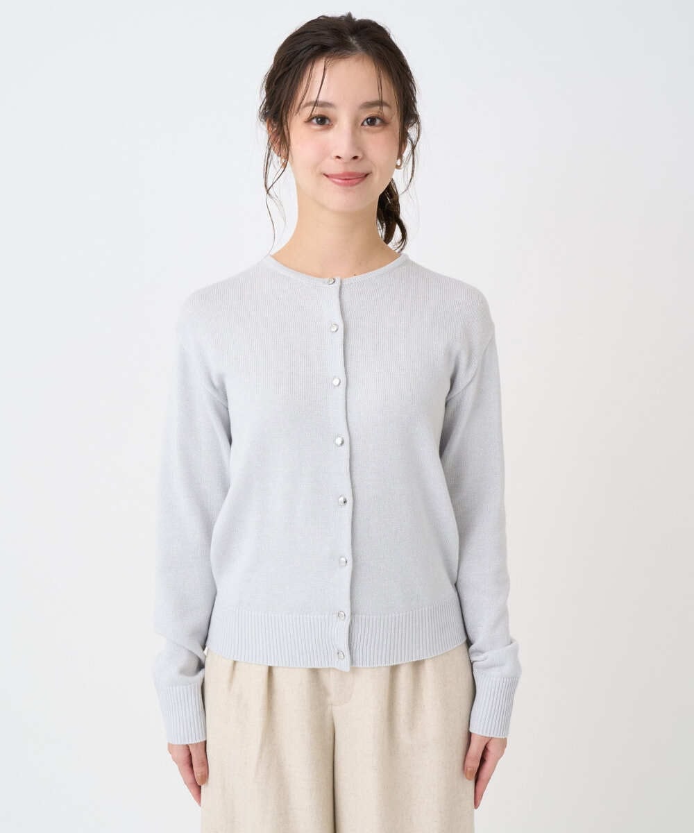 F1SDD61140 MK MICHEL KLEIN(小さいサイズ)(メゾン ドゥ サンク) 【小さいサイズ】キラキラ ラメニットカーディガン/洗える ライトグレー