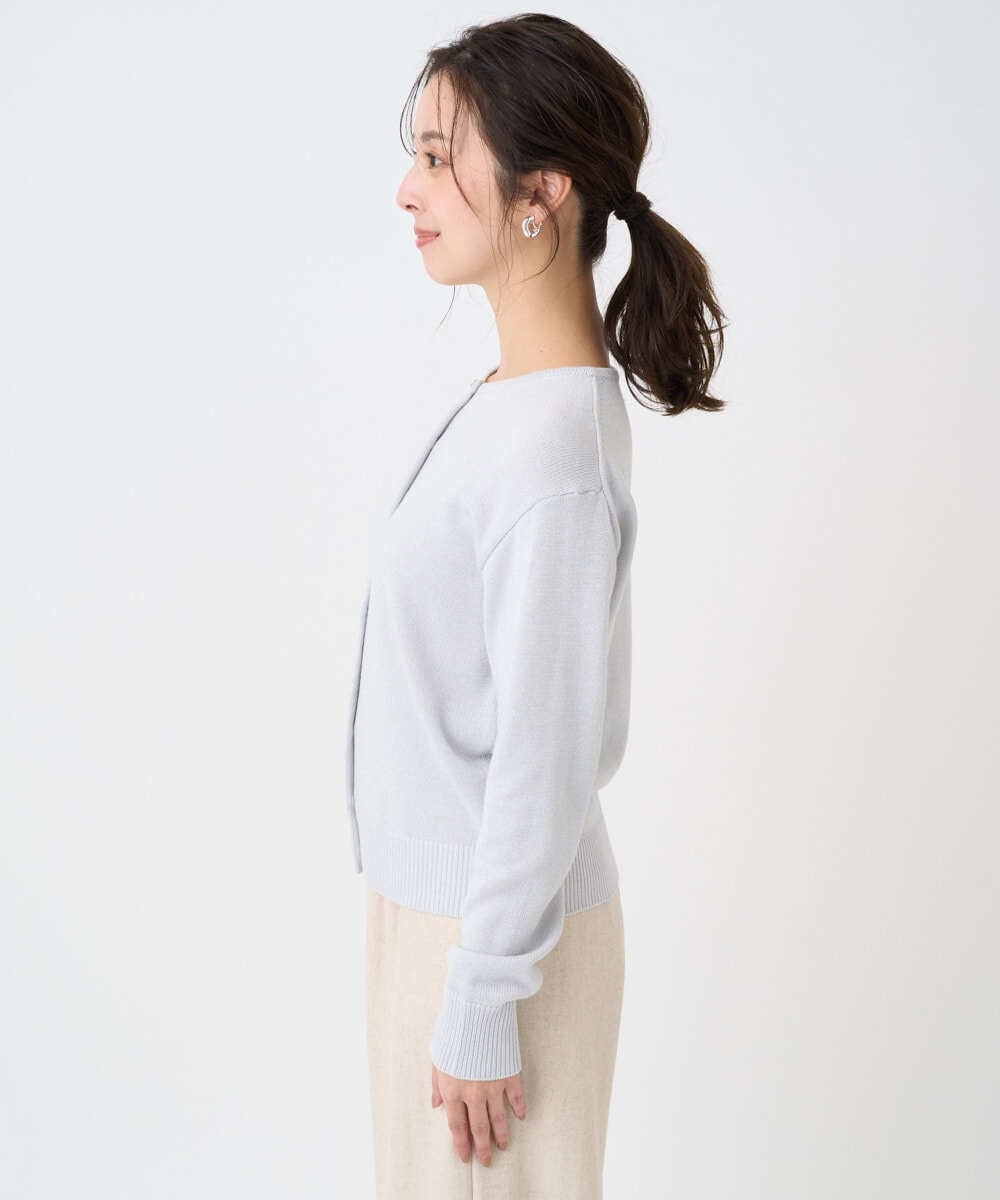 F1SDD61140 MK MICHEL KLEIN(小さいサイズ)(メゾン ドゥ サンク) 【小さいサイズ】キラキラ ラメニットカーディガン/洗える ライトグレー