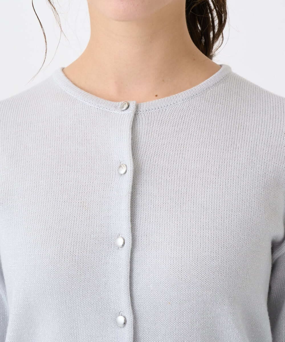 F1SDD61140 MK MICHEL KLEIN(小さいサイズ)(メゾン ドゥ サンク) 【小さいサイズ】キラキラ ラメニットカーディガン/洗える ライトグレー