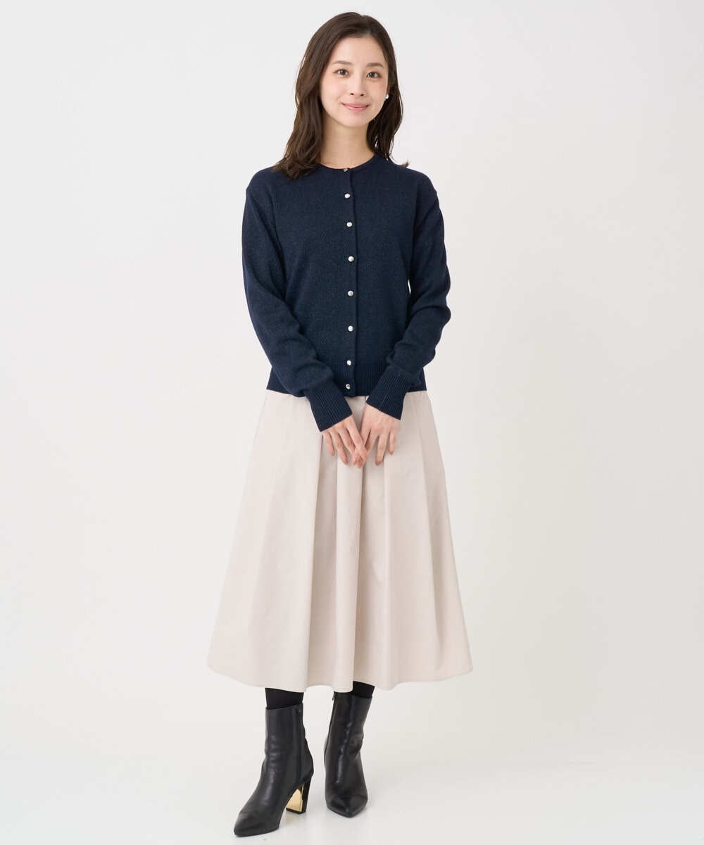 F1SDD61140 MK MICHEL KLEIN(小さいサイズ)(メゾン ドゥ サンク) 【小さいサイズ】キラキラ ラメニットカーディガン/洗える ライトグレー