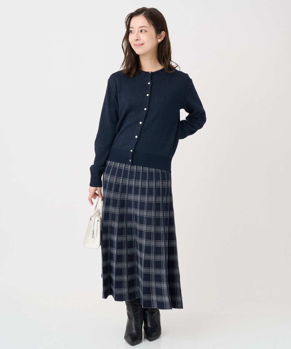 F1SDD61140 MK MICHEL KLEIN(小さいサイズ)(メゾン ドゥ サンク) 【小さいサイズ】キラキラ ラメニットカーディガン/洗える ライトグレー