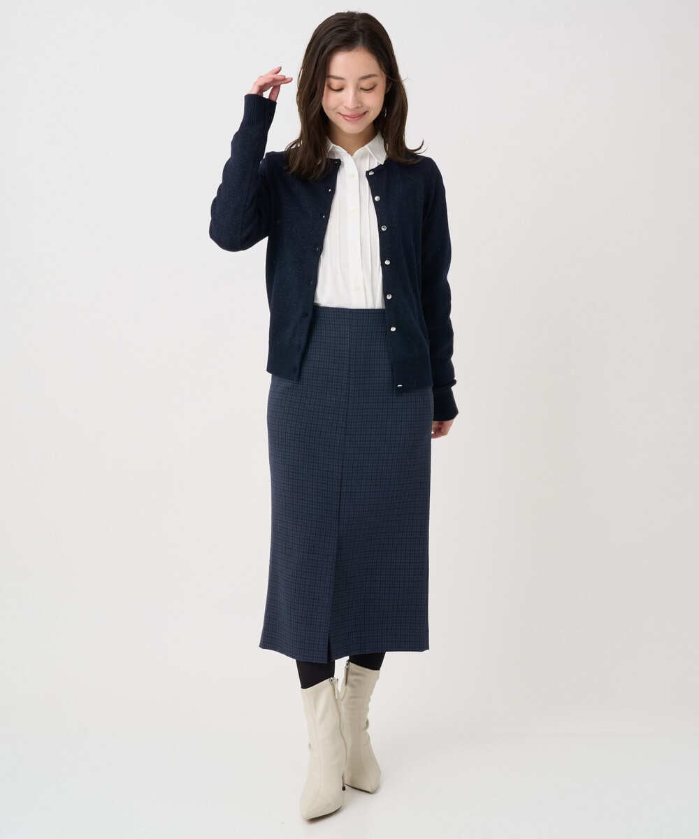 F1SDD61140 MK MICHEL KLEIN(小さいサイズ)(メゾン ドゥ サンク) 【小さいサイズ】キラキラ ラメニットカーディガン/洗える ライトグレー