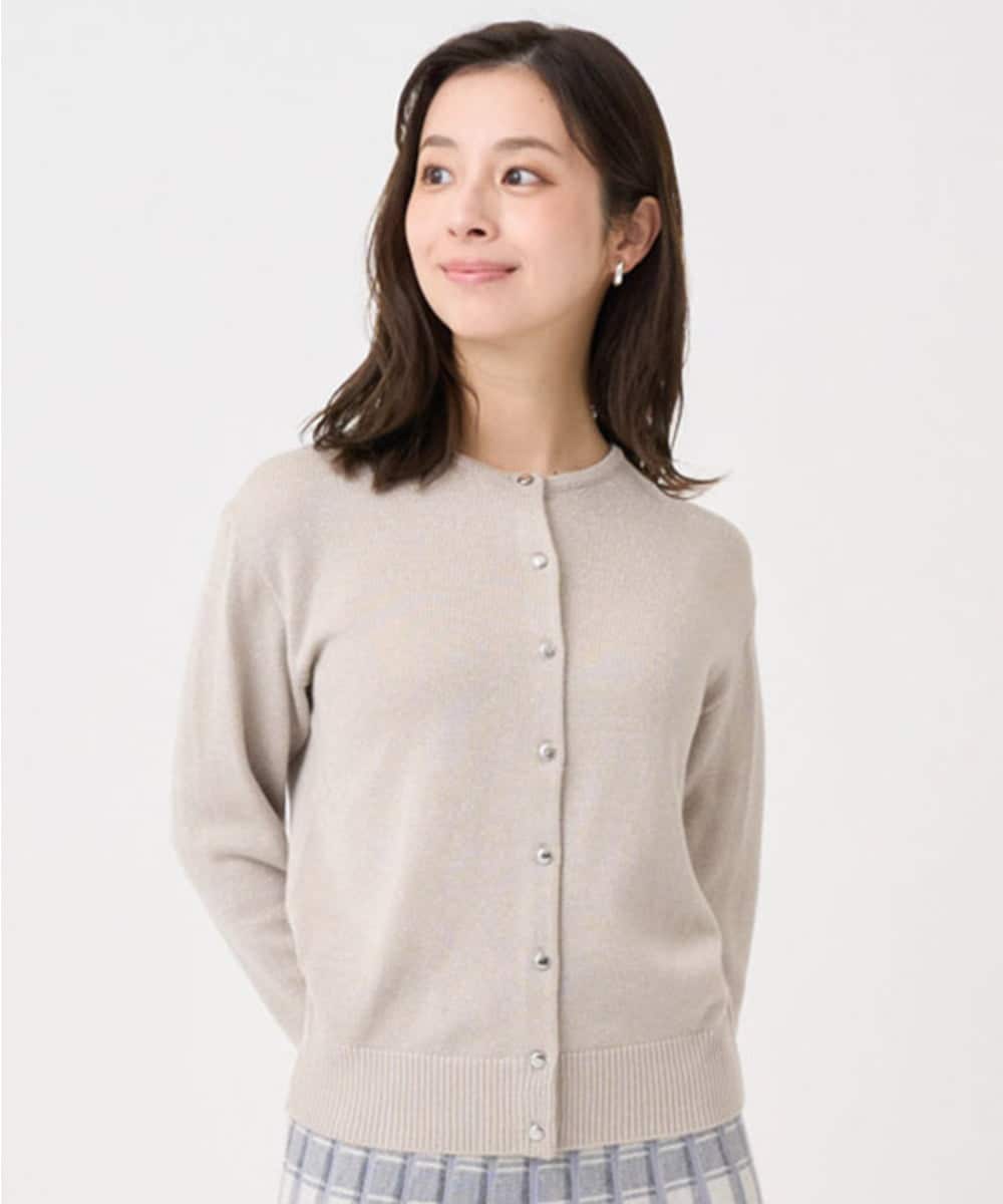 F1SDD61140 MK MICHEL KLEIN(小さいサイズ)(メゾン ドゥ サンク) 【小さいサイズ】キラキラ ラメニットカーディガン/洗える ライトグレー