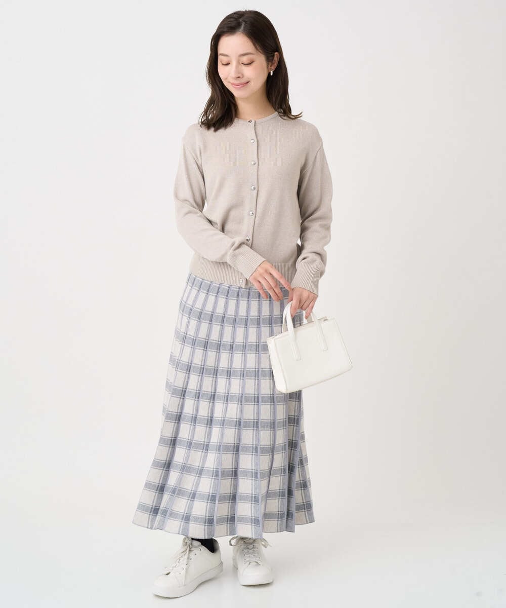 F1SDD61140 MK MICHEL KLEIN(小さいサイズ)(メゾン ドゥ サンク) 【小さいサイズ】キラキラ ラメニットカーディガン/洗える ライトグレー