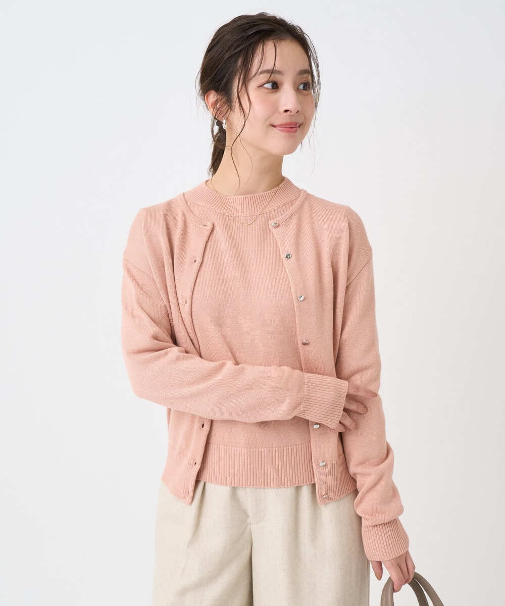 F1SDD61140 MK MICHEL KLEIN(小さいサイズ)(メゾン ドゥ サンク) 【小さいサイズ】キラキラ ラメニットカーディガン/洗える ライトグレー