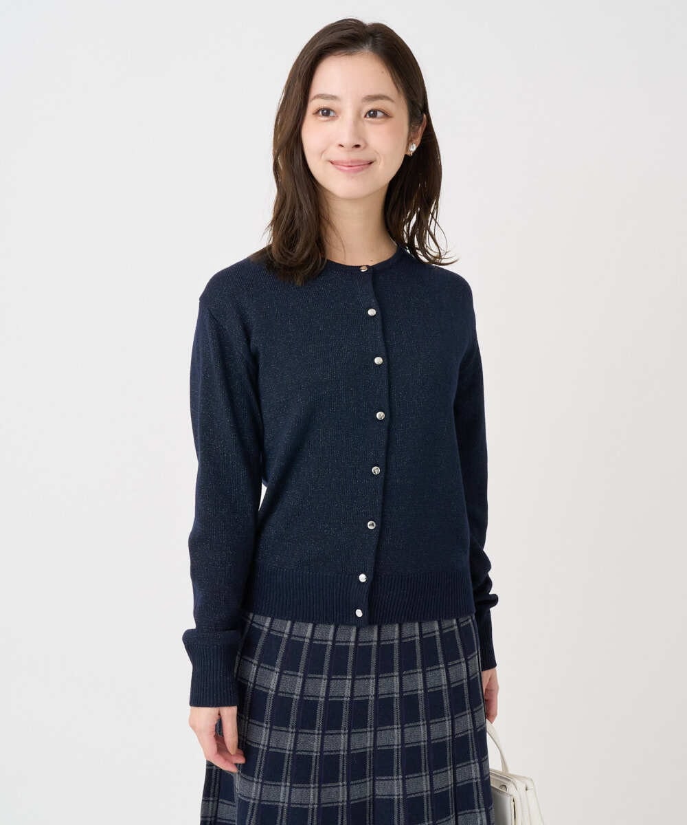 F1SDD61140 MK MICHEL KLEIN(小さいサイズ)(メゾン ドゥ サンク) 【小さいサイズ】キラキラ ラメニットカーディガン/洗える ライトグレー