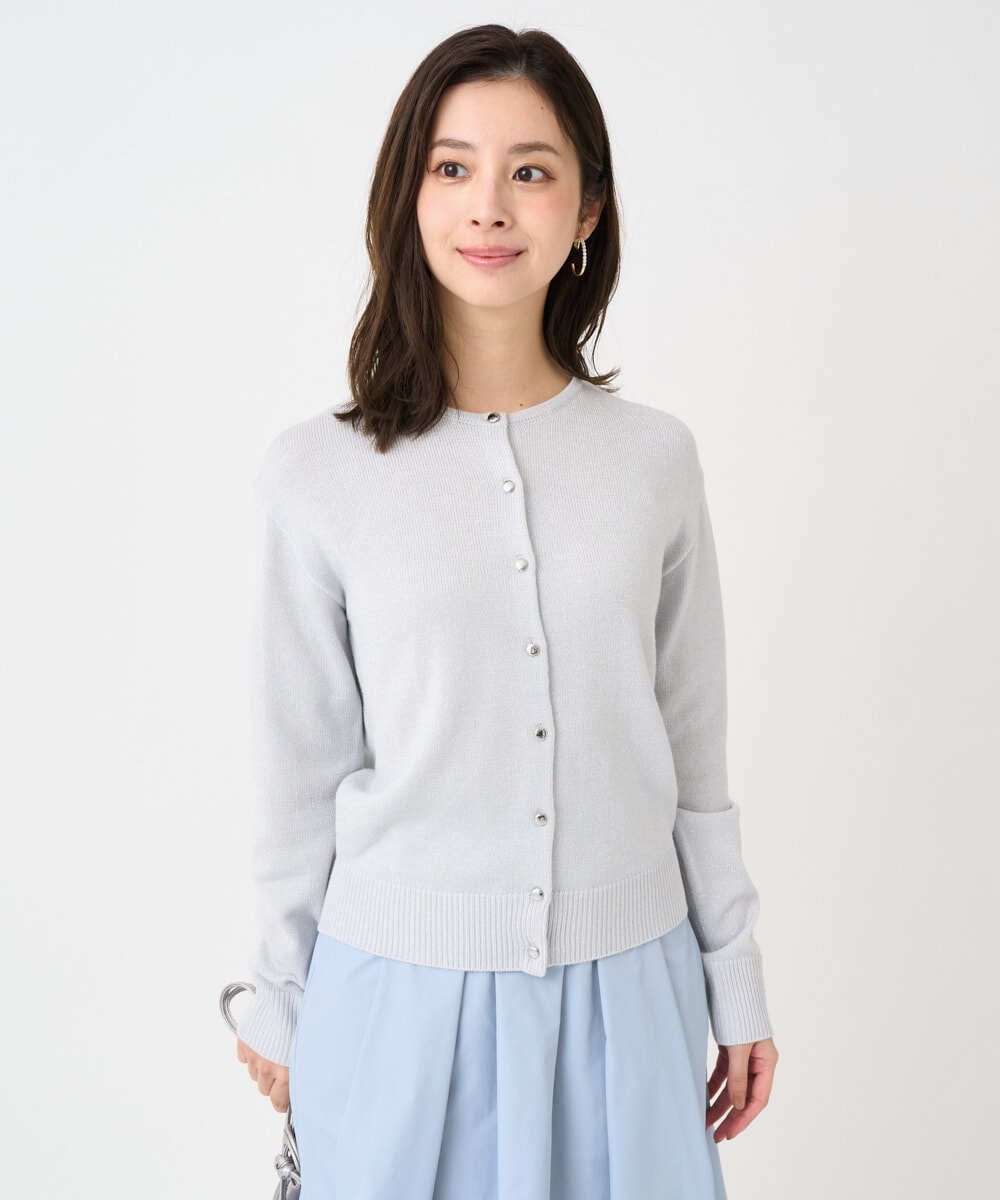 F1SDD61140 MK MICHEL KLEIN(小さいサイズ)(メゾン ドゥ サンク) 【小さいサイズ】キラキラ ラメニットカーディガン/洗える ライトグレー