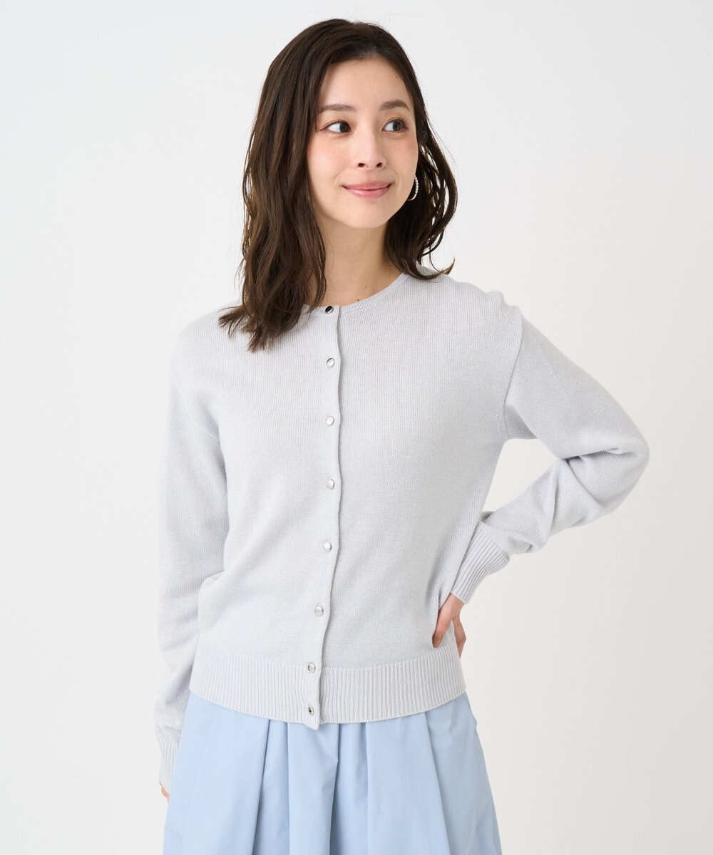 F1SDD61140 MK MICHEL KLEIN(小さいサイズ)(メゾン ドゥ サンク) 【小さいサイズ】キラキラ ラメニットカーディガン/洗える ライトグレー