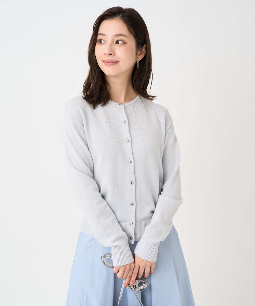 F1SDD61140 MK MICHEL KLEIN(小さいサイズ)(メゾン ドゥ サンク) 【小さいサイズ】キラキラ ラメニットカーディガン/洗える ライトグレー