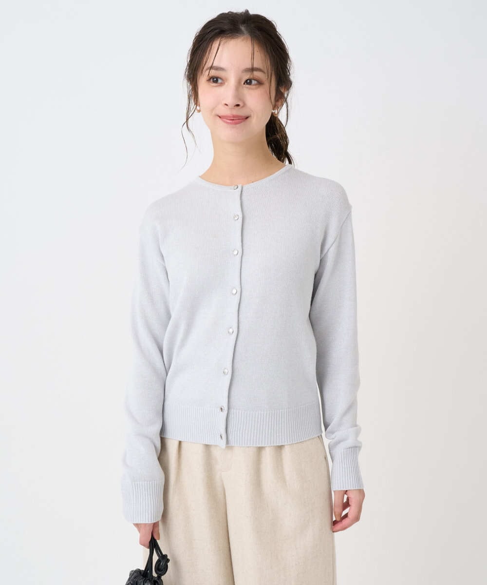 F1SDD61140 MK MICHEL KLEIN(小さいサイズ)(メゾン ドゥ サンク) 【小さいサイズ】キラキラ ラメニットカーディガン/洗える ライトグレー