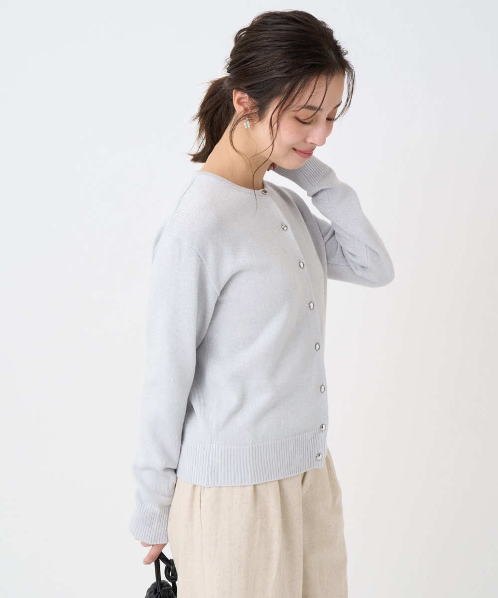 F1SDD61140 MK MICHEL KLEIN(小さいサイズ)(メゾン ドゥ サンク) 【小さいサイズ】キラキラ ラメニットカーディガン/洗える ライトグレー