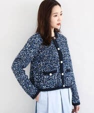 F1SDD62200 MK MICHEL KLEIN(小さいサイズ)(メゾン ドゥ サンク) ツイードニットジャケット/洗える ネイビー