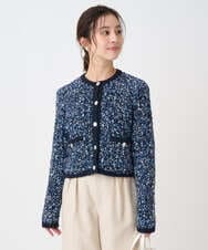 F1SDD62200 MK MICHEL KLEIN(小さいサイズ)(メゾン ドゥ サンク) 【小さいサイズ】ツイードニットジャケット/洗える ネイビー