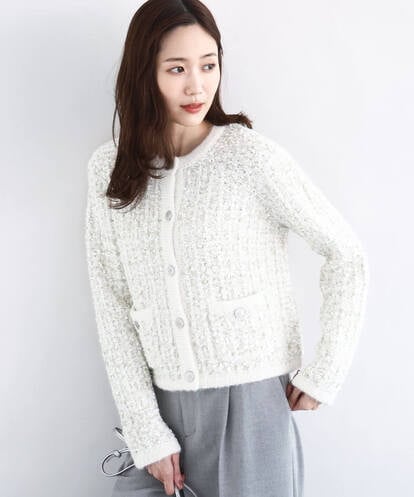 F1SDD62200 MK MICHEL KLEIN(小さいサイズ) ツイードニットジャケット/洗える