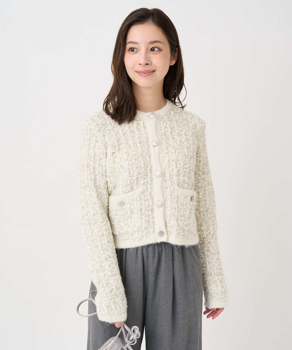 F1SDD62200 MK MICHEL KLEIN(小さいサイズ)(メゾン ドゥ サンク) 【小さいサイズ】ツイードニットジャケット/洗える ホワイト