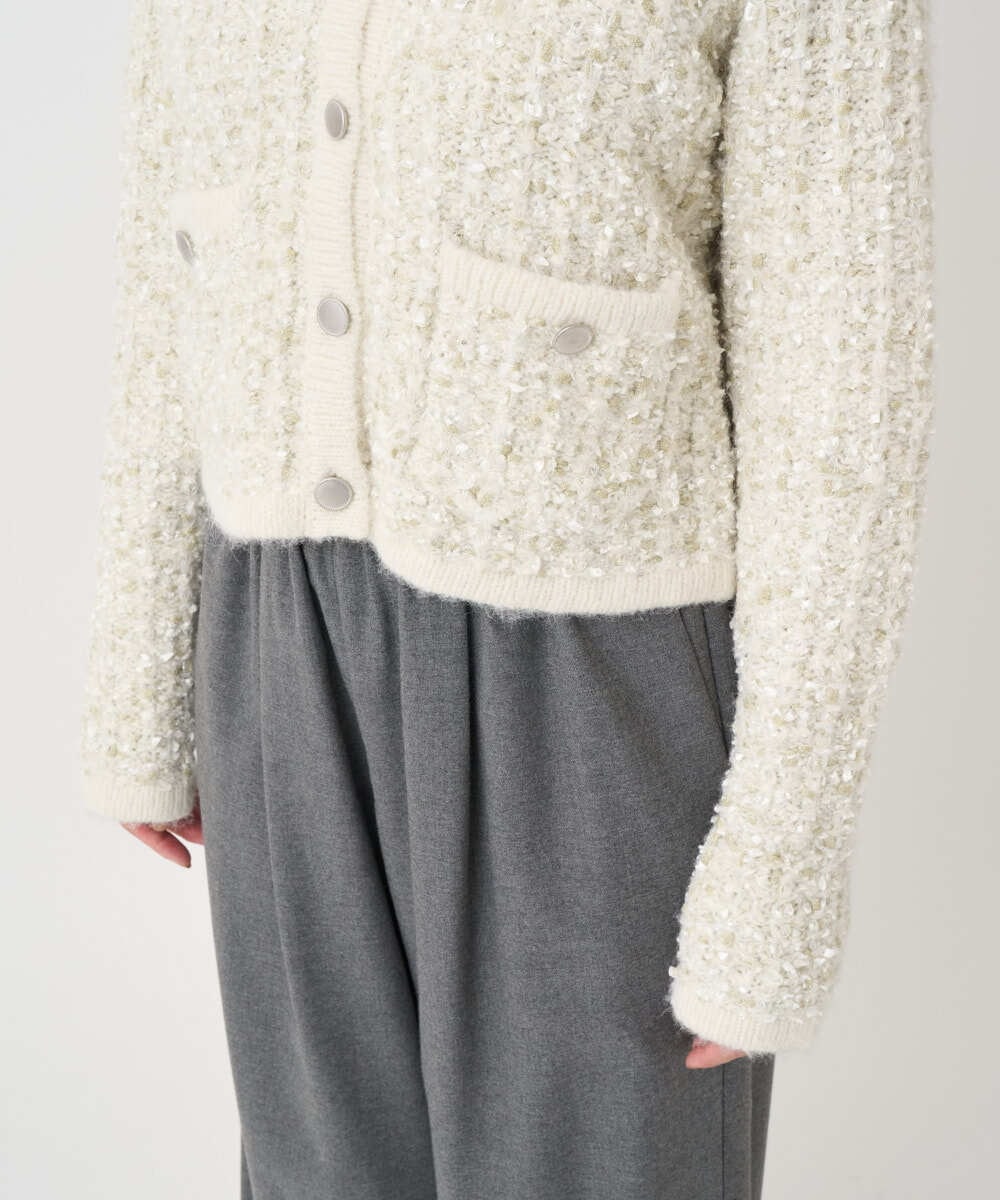 F1SDD62200 MK MICHEL KLEIN(小さいサイズ)(メゾン ドゥ サンク) 【小さいサイズ】ツイードニットジャケット/洗える ホワイト