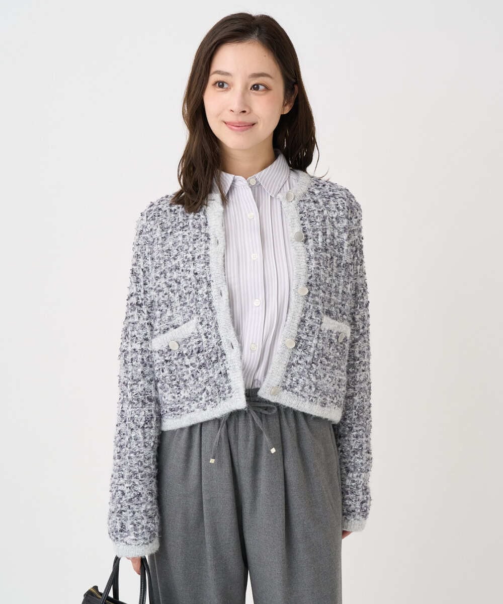 F1SDD62200 MK MICHEL KLEIN(小さいサイズ)(メゾン ドゥ サンク) 【小さいサイズ】ツイードニットジャケット/洗える ホワイト