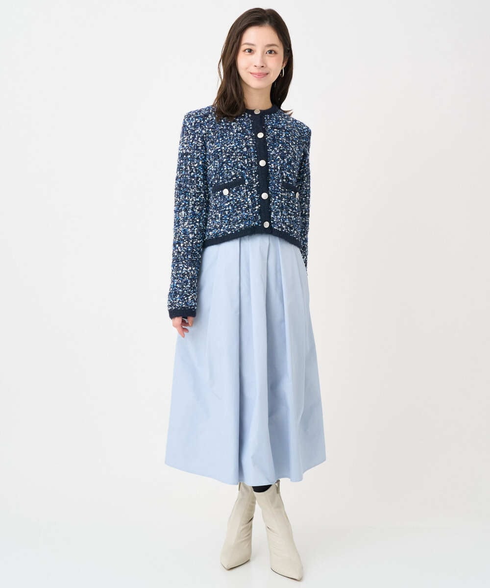 F1SDD62200 MK MICHEL KLEIN(小さいサイズ)(メゾン ドゥ サンク) 【小さいサイズ】ツイードニットジャケット/洗える ホワイト