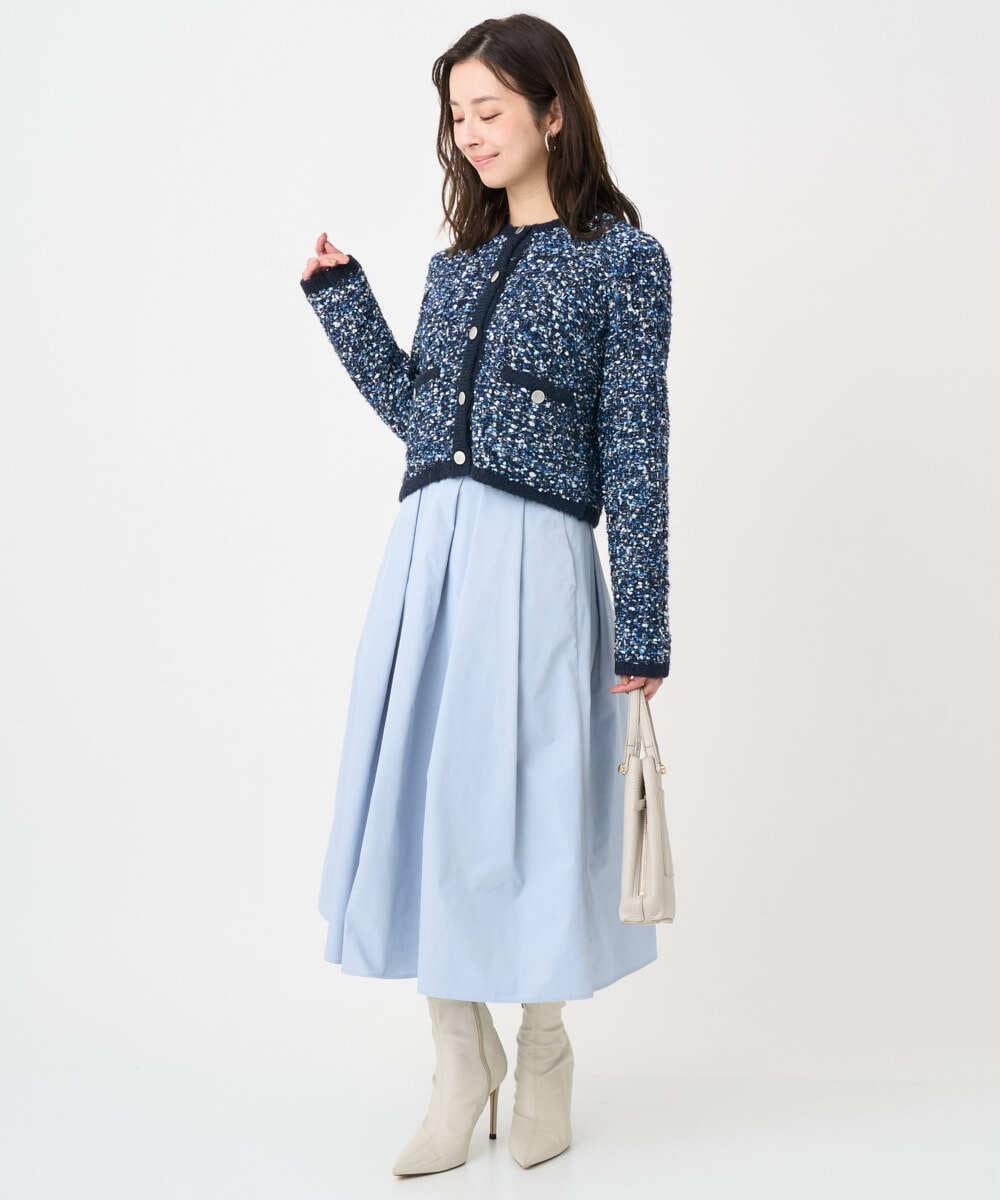 F1SDD62200 MK MICHEL KLEIN(小さいサイズ)(メゾン ドゥ サンク) 【小さいサイズ】ツイードニットジャケット/洗える ホワイト