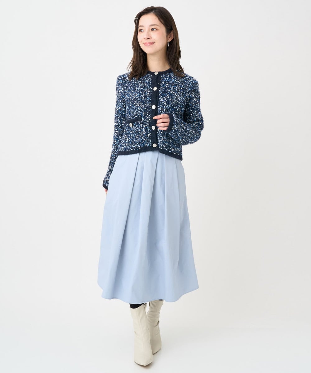 F1SDD62200 MK MICHEL KLEIN(小さいサイズ)(メゾン ドゥ サンク) 【小さいサイズ】ツイードニットジャケット/洗える ホワイト