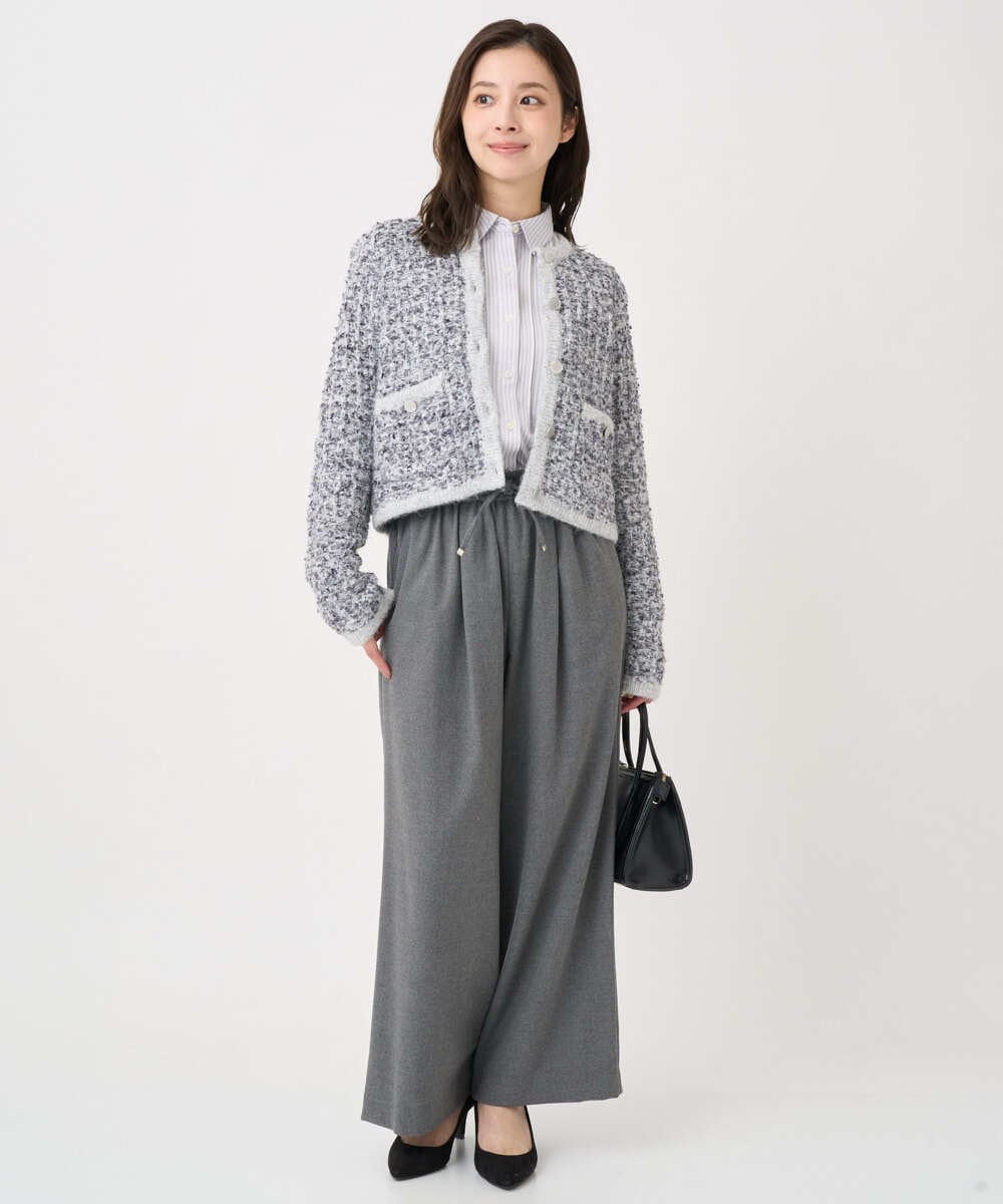 F1SDD62200 MK MICHEL KLEIN(小さいサイズ)(メゾン ドゥ サンク) 【小さいサイズ】ツイードニットジャケット/洗える ホワイト