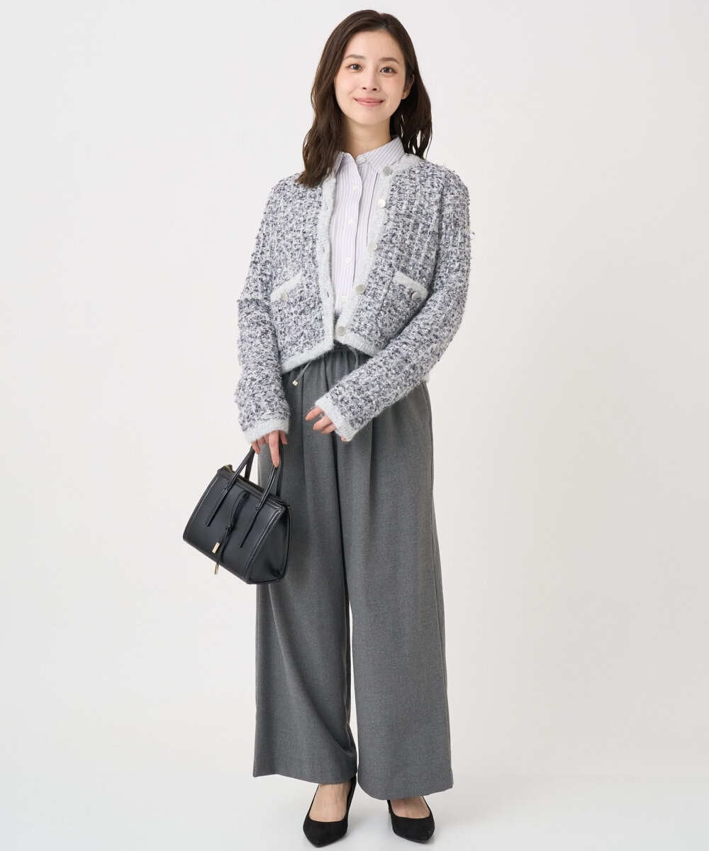 F1SDD62200 MK MICHEL KLEIN(小さいサイズ)(メゾン ドゥ サンク) 【小さいサイズ】ツイードニットジャケット/洗える ホワイト